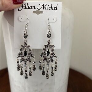 Jillian Michel Marcasite style,silver tone  chandelier, fish hook earrings